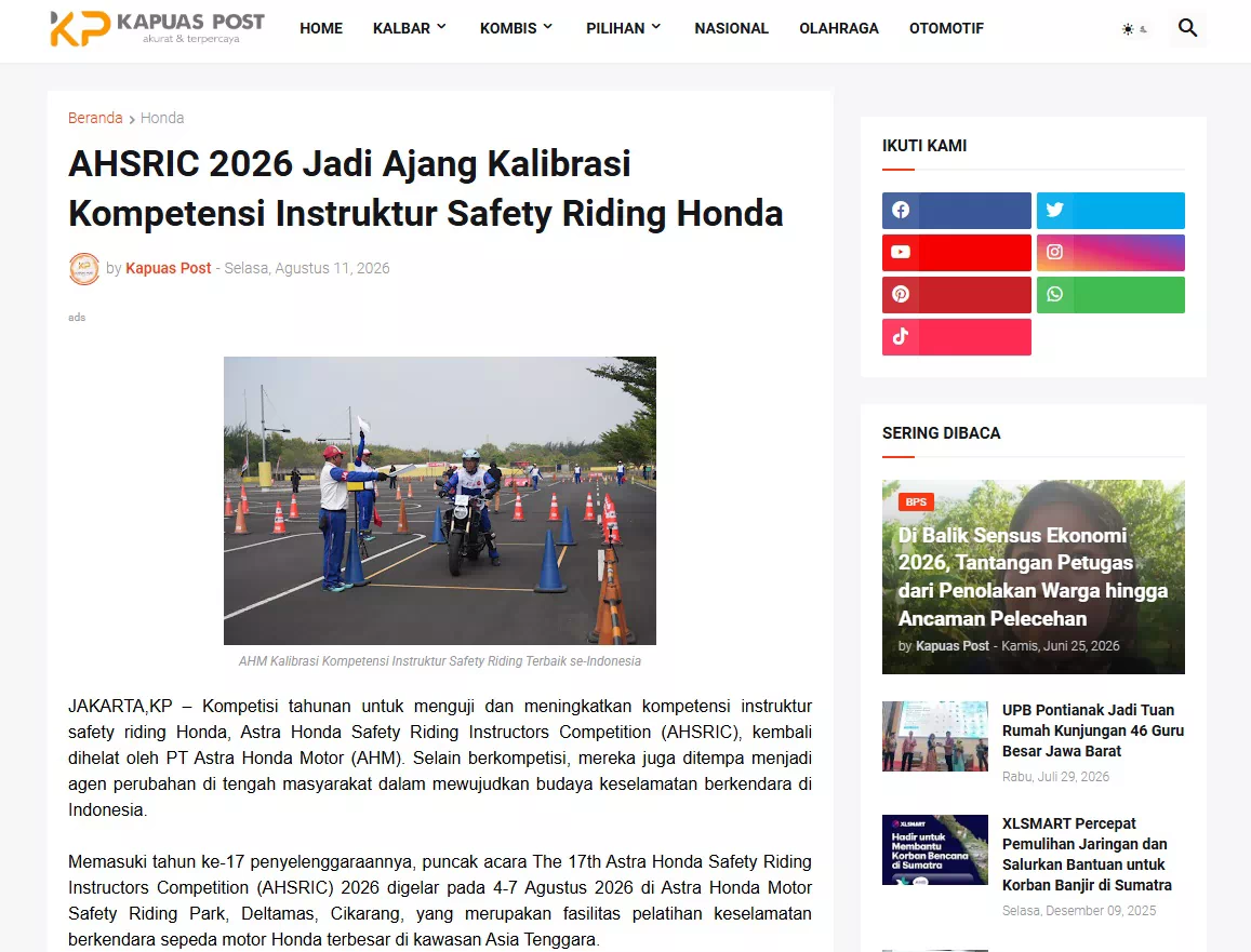 AHSRIC 2026 Jadi Ajang Kalibrasi Kompetensi Instruktur Safety Riding Honda