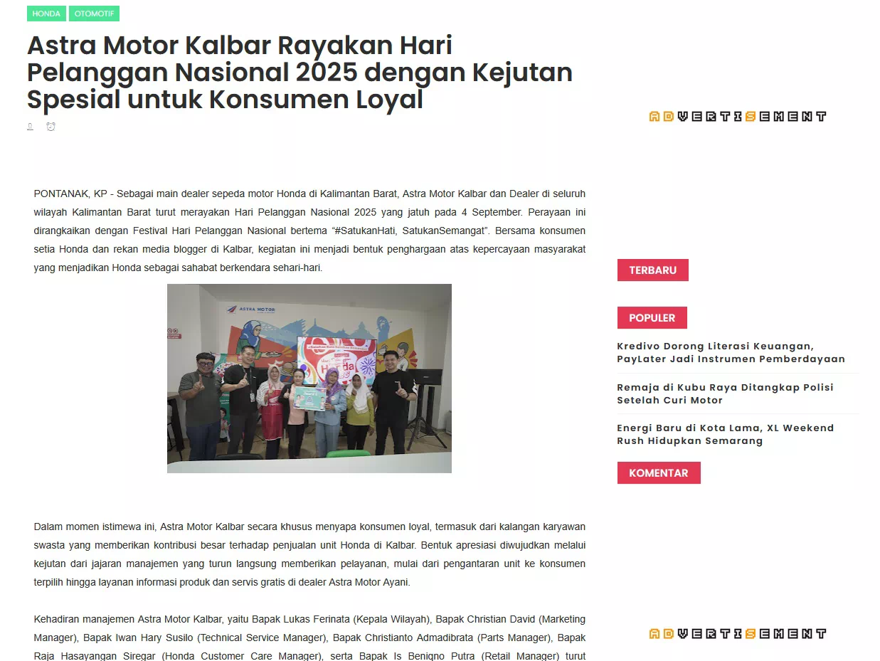 Astra Motor Kalbar Rayakan Hari Pelanggan Nasional 2025 dengan Kejutan Spesial untuk Konsumen Loyal