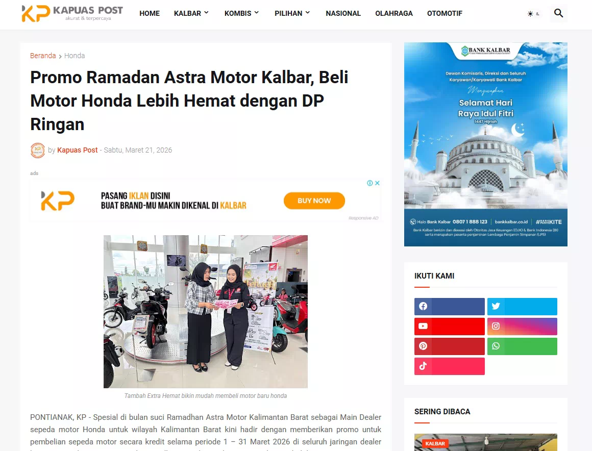 Promo Ramadan Astra Motor Kalbar, Beli Motor Honda Lebih Hemat dengan DP Ringan