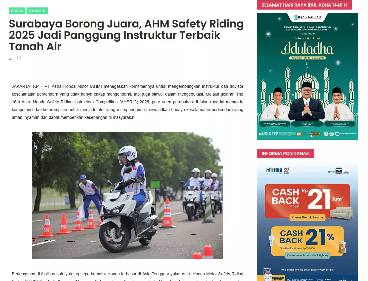 Surabaya Borong Juara, AHM Safety Riding 2025 Jadi Panggung Instruktur Terbaik Tanah Air