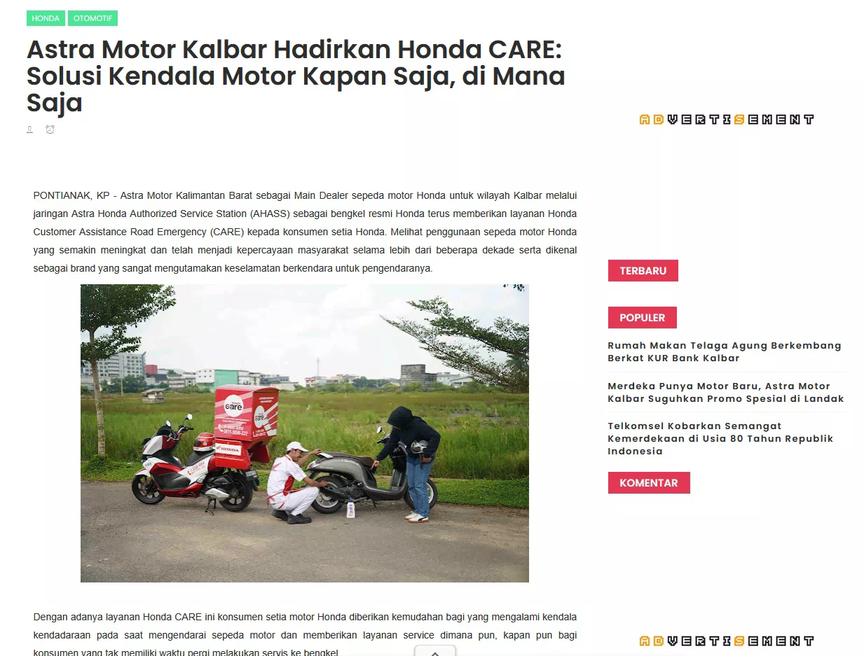 Astra Motor Kalbar Hadirkan Honda CARE: Solusi Kendala Motor Kapan Saja, di Mana Saja
