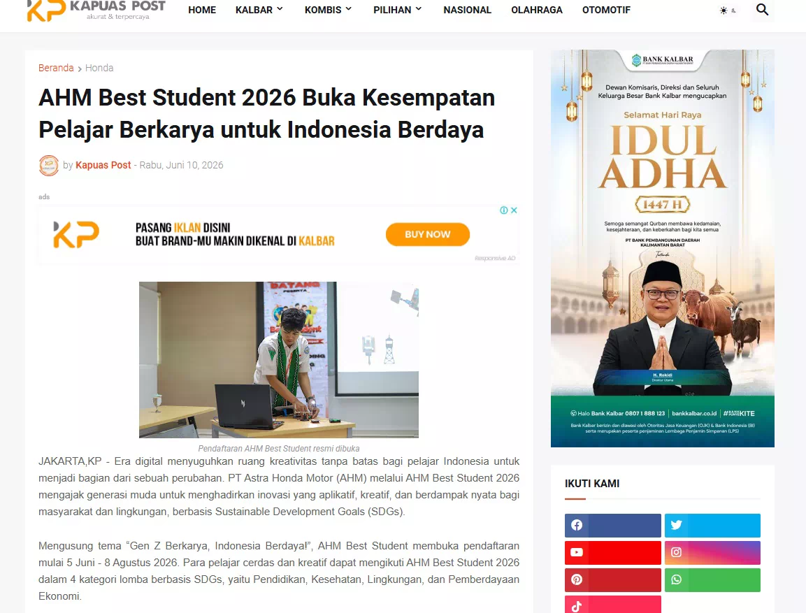 AHM Best Student 2026 Buka Kesempatan Pelajar Berkarya untuk Indonesia Berdaya