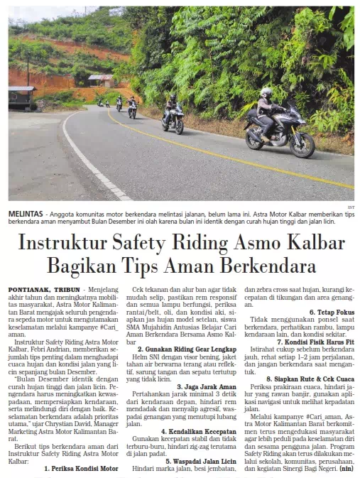 Instruktur Safety Riding Asmo Kalbar Bagikan Tips Aman Berkendara