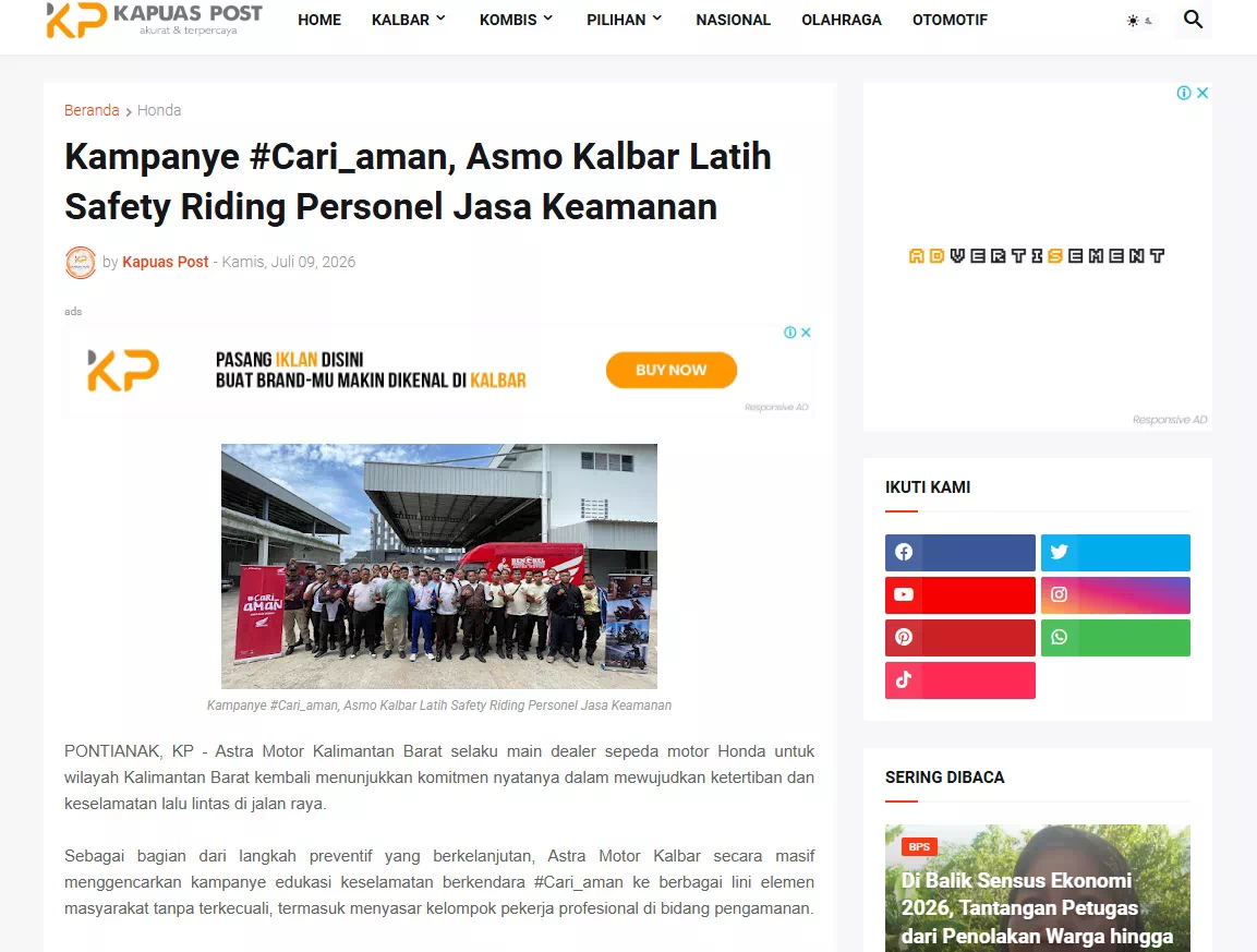 Kampanye #Cari_aman, Asmo Kalbar Latih Safety Riding Personel Jasa Keamanan