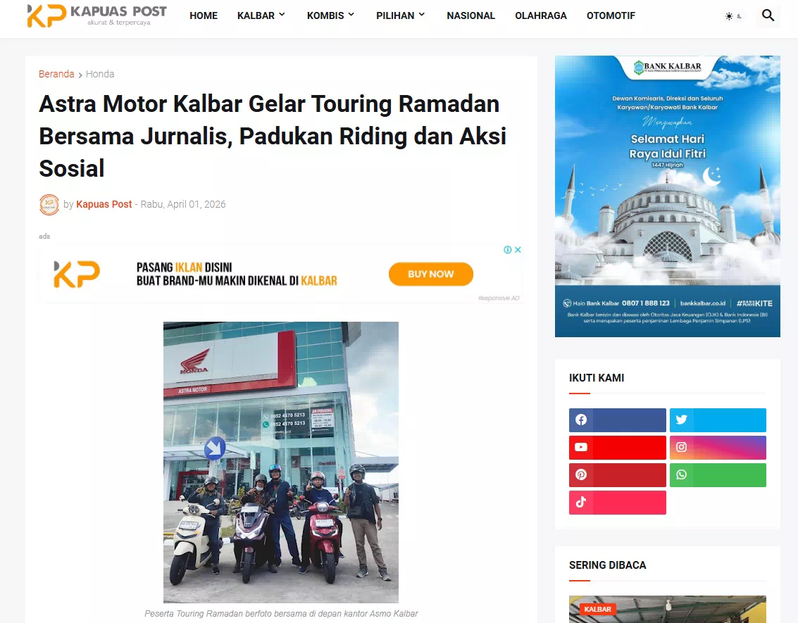 Astra Motor Kalbar Gelar Touring Ramadan Bersama Jurnalis, Padukan Riding dan Aksi Sosial