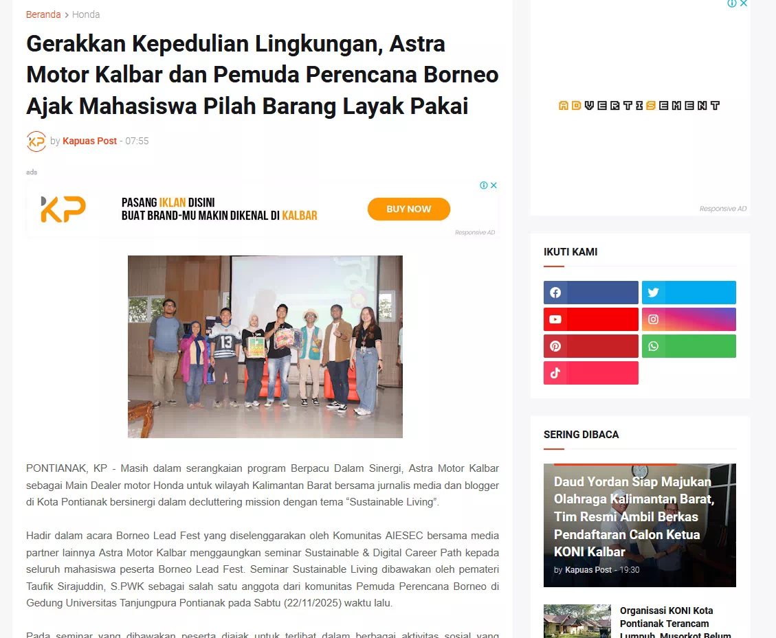 Gerakkan Kepedulian Lingkungan, Astra Motor Kalbar dan Pemuda Perencana Borneo Ajak Mahasiswa Pilah Barang Layak Pakai