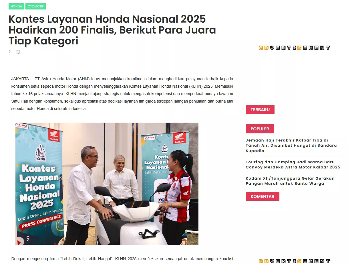 Kontes Layanan Honda Nasional 2025 Hadirkan 200 Finalis, Berikut Para Juara Tiap Kategori