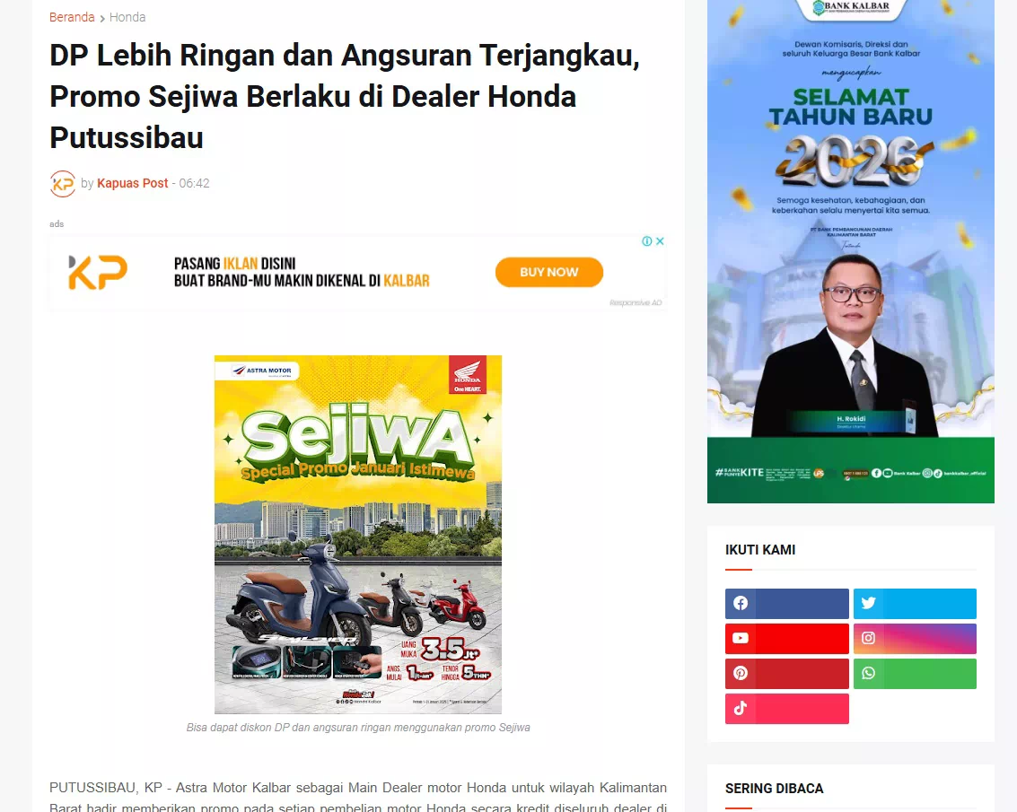 DP Lebih Ringan dan Angsuran Terjangkau, Promo Sejiwa Berlaku di Dealer Honda Putussibau