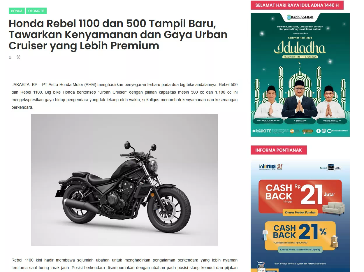 Honda Rebel 1100 dan 500 Tampil Baru, Tawarkan Kenyamanan dan Gaya Urban Cruiser yang Lebih Premium