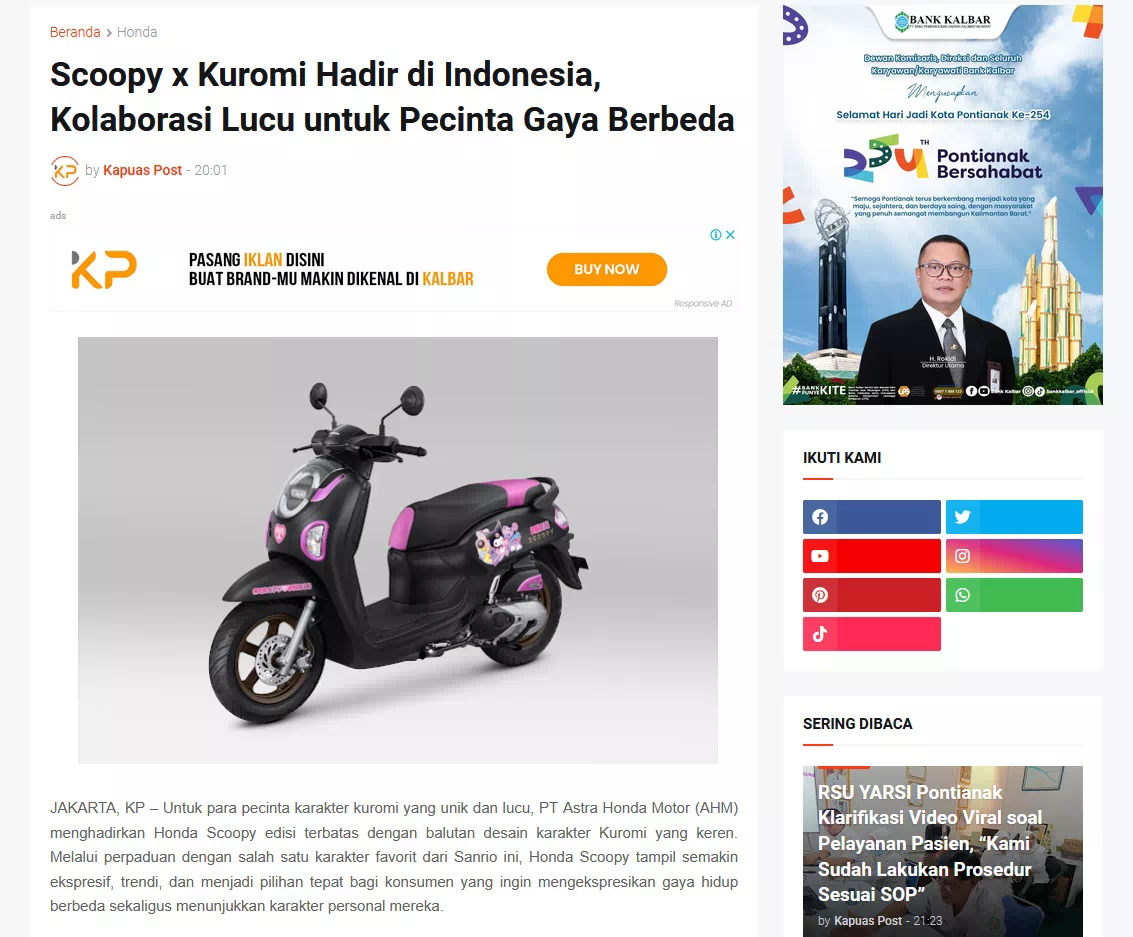 Scoopy x Kuromi Hadir di Indonesia, Kolaborasi Lucu untuk Pecinta Gaya Berbeda