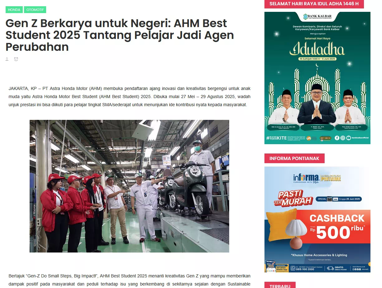 Gen Z Berkarya untuk Negeri: AHM Best Student 2025 Tantang Pelajar Jadi Agen Perubahan