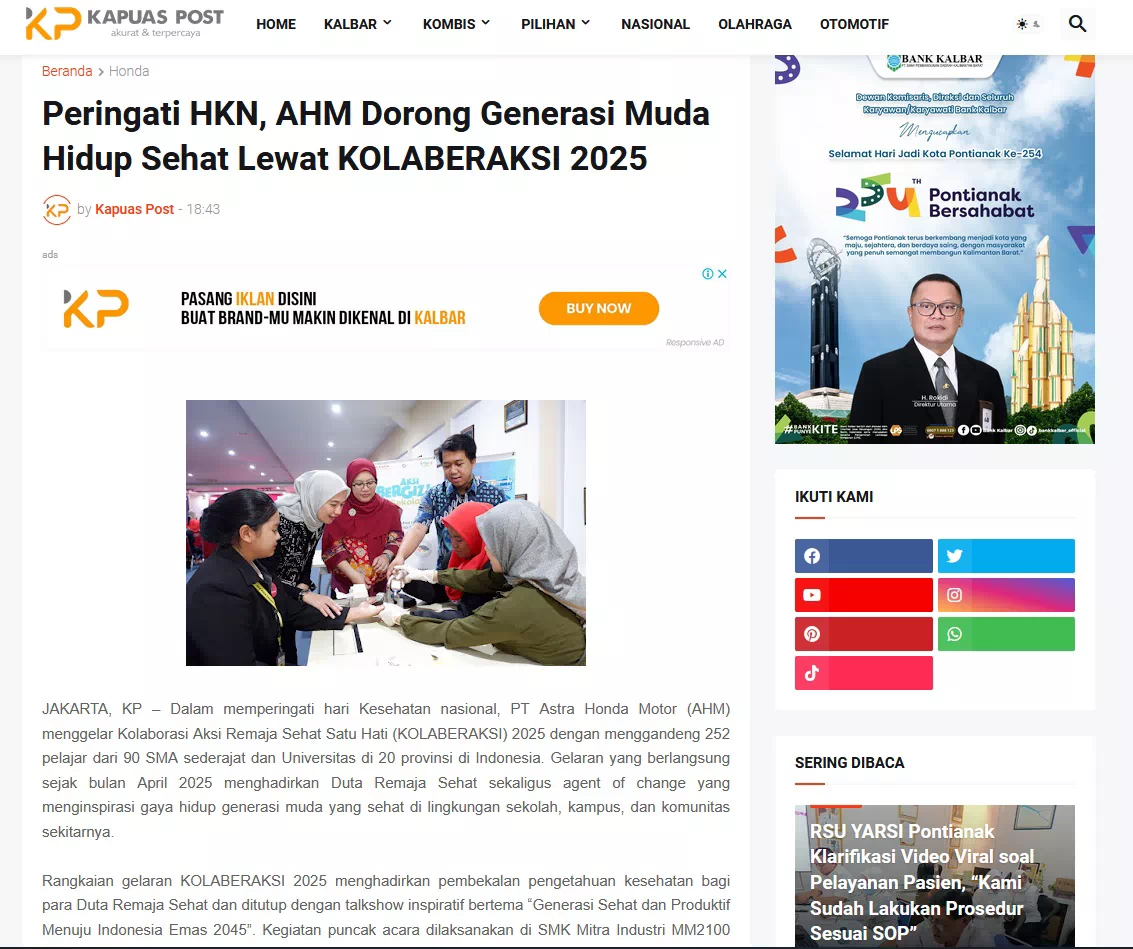 Peringati HKN, AHM Dorong Generasi Muda Hidup Sehat Lewat KOLABERAKSI 2025
