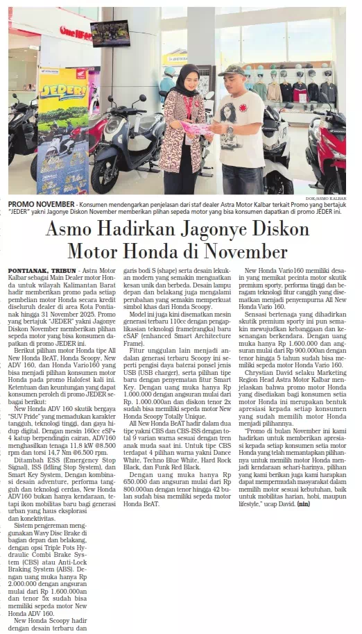 Asmo Hadirkan Jagonye Diskon Motor Honda di November