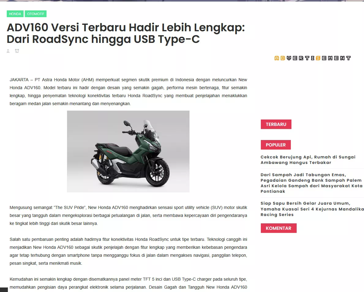 ADV160 Versi Terbaru Hadir Lebih Lengkap: Dari RoadSync hingga USB Type-C