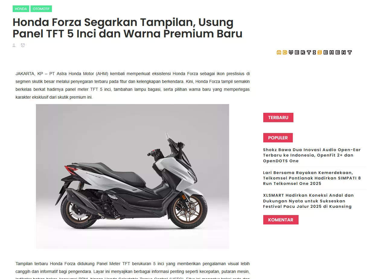 Honda Forza Segarkan Tampilan, Usung Panel TFT 5 Inci dan Warna Premium Baru