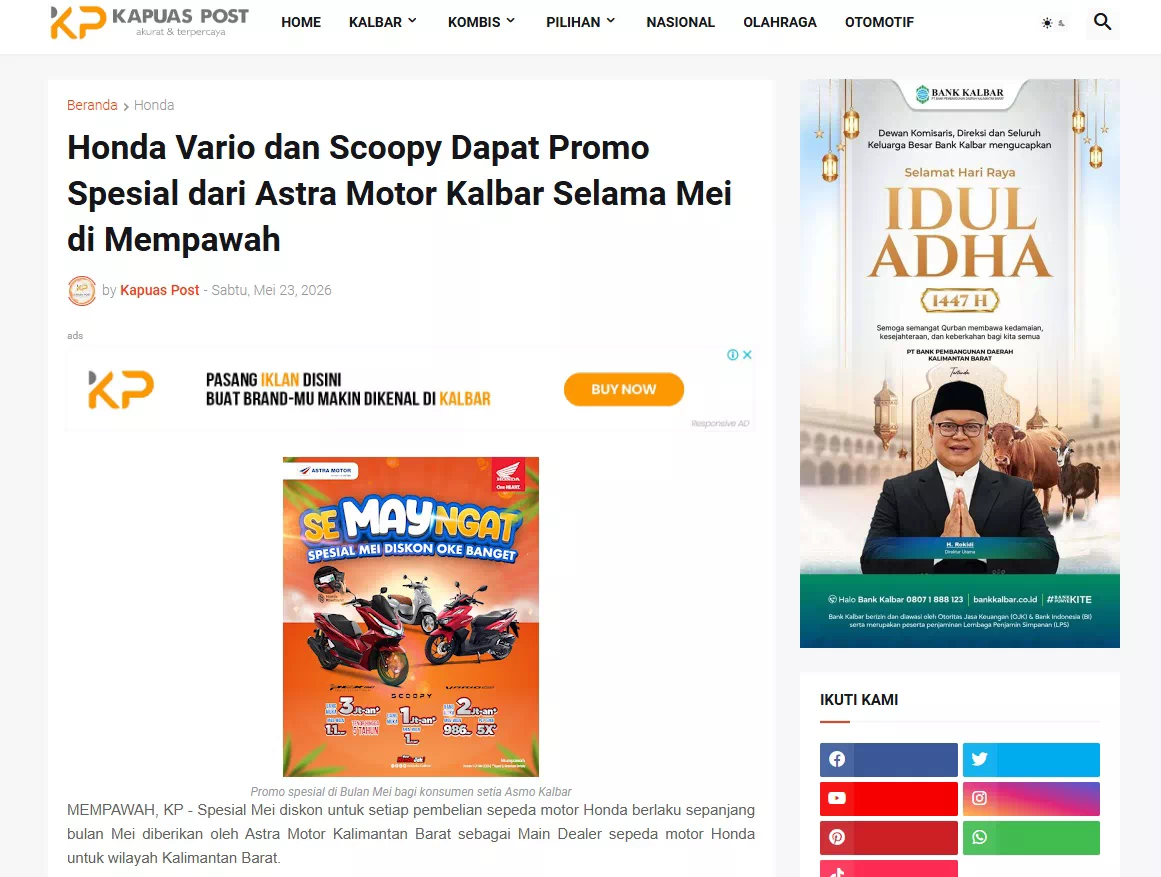 Honda Vario dan Scoopy Dapat Promo Spesial dari Astra Motor Kalbar Selama Mei di Mempawah