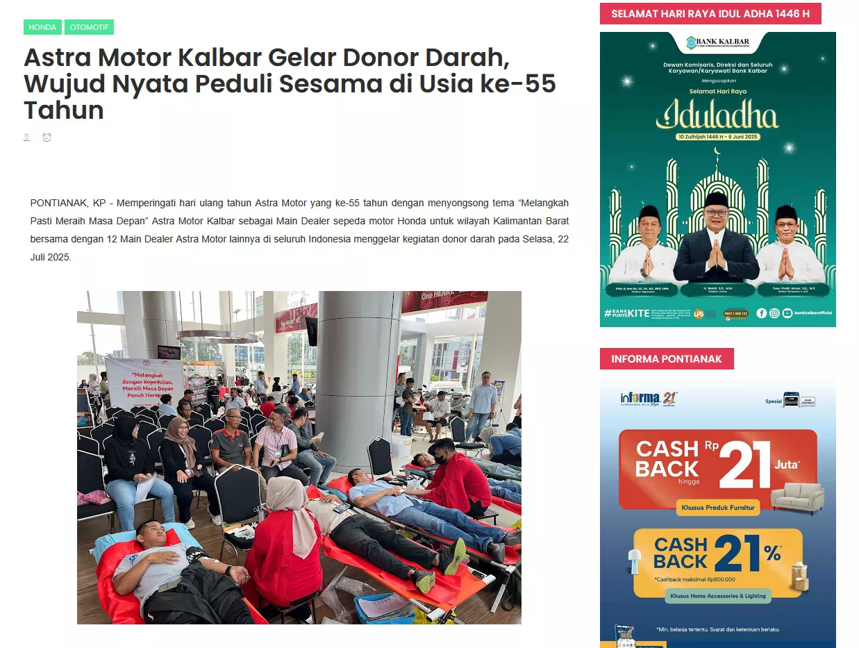 Astra Motor Kalbar Gelar Donor Darah, Wujud Nyata Peduli Sesama di Usia ke-55 Tahun
