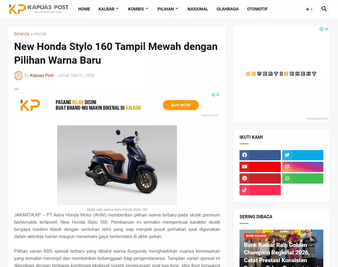 New Honda Stylo 160 Tampil Mewah dengan Pilihan Warna Baru