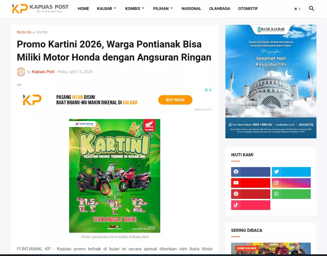 Promo Kartini 2026, Warga Pontianak Bisa Miliki Motor Honda dengan Angsuran Ringan