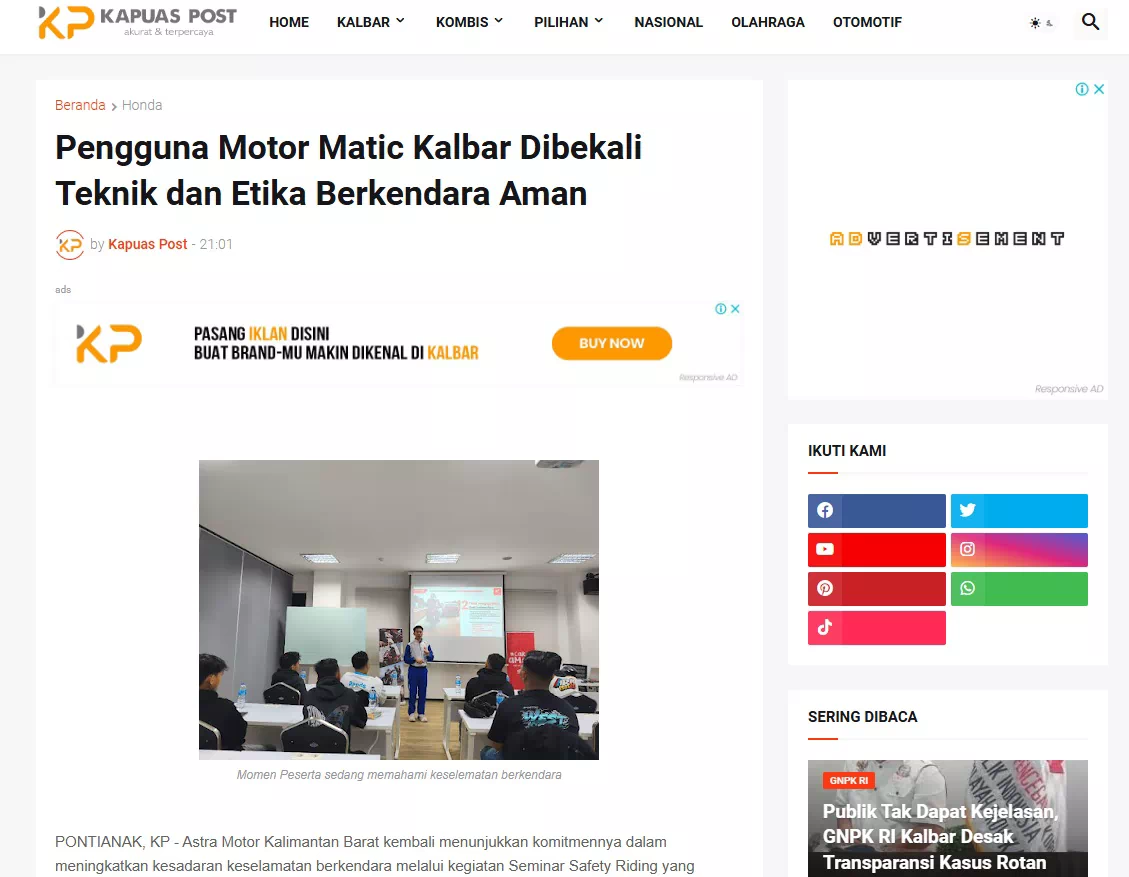 Pengguna Motor Matic Kalbar Dibekali Teknik dan Etika Berkendara Aman