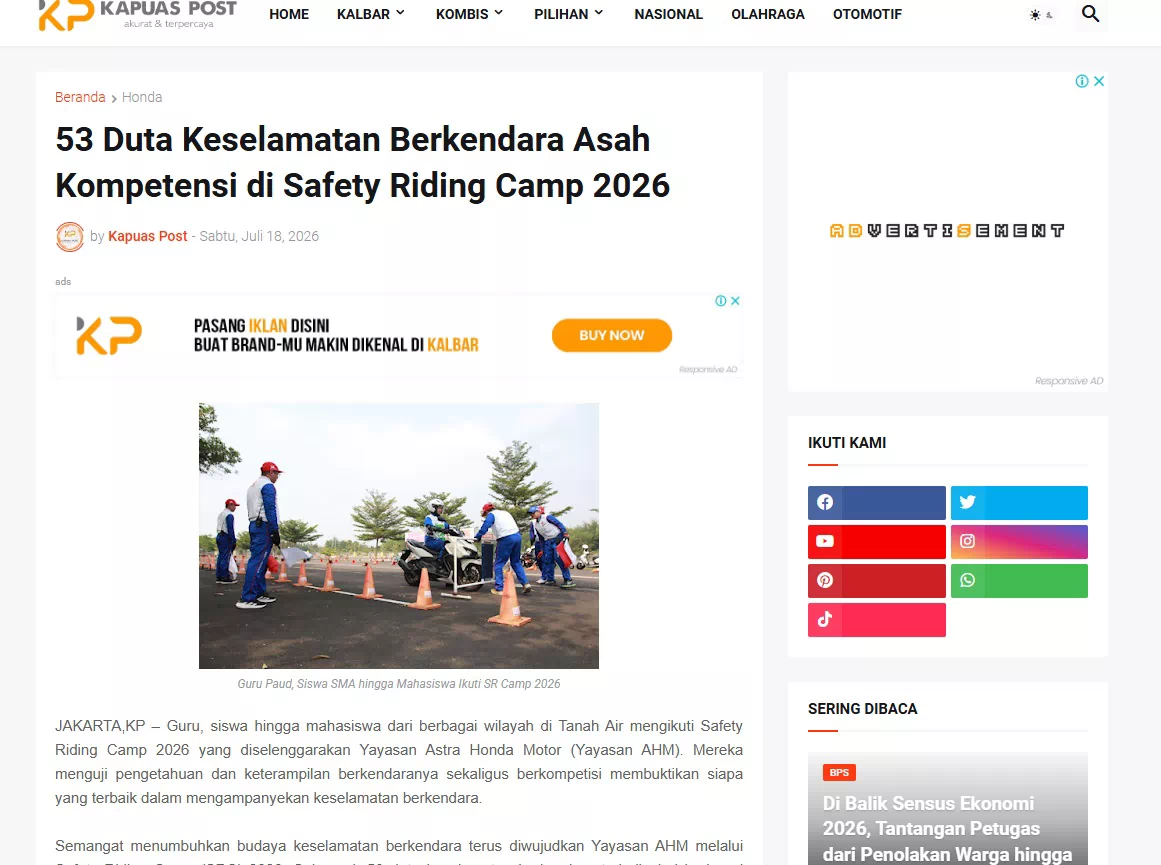 53 Duta Keselamatan Berkendara Asah Kompetensi di Safety Riding Camp 2026