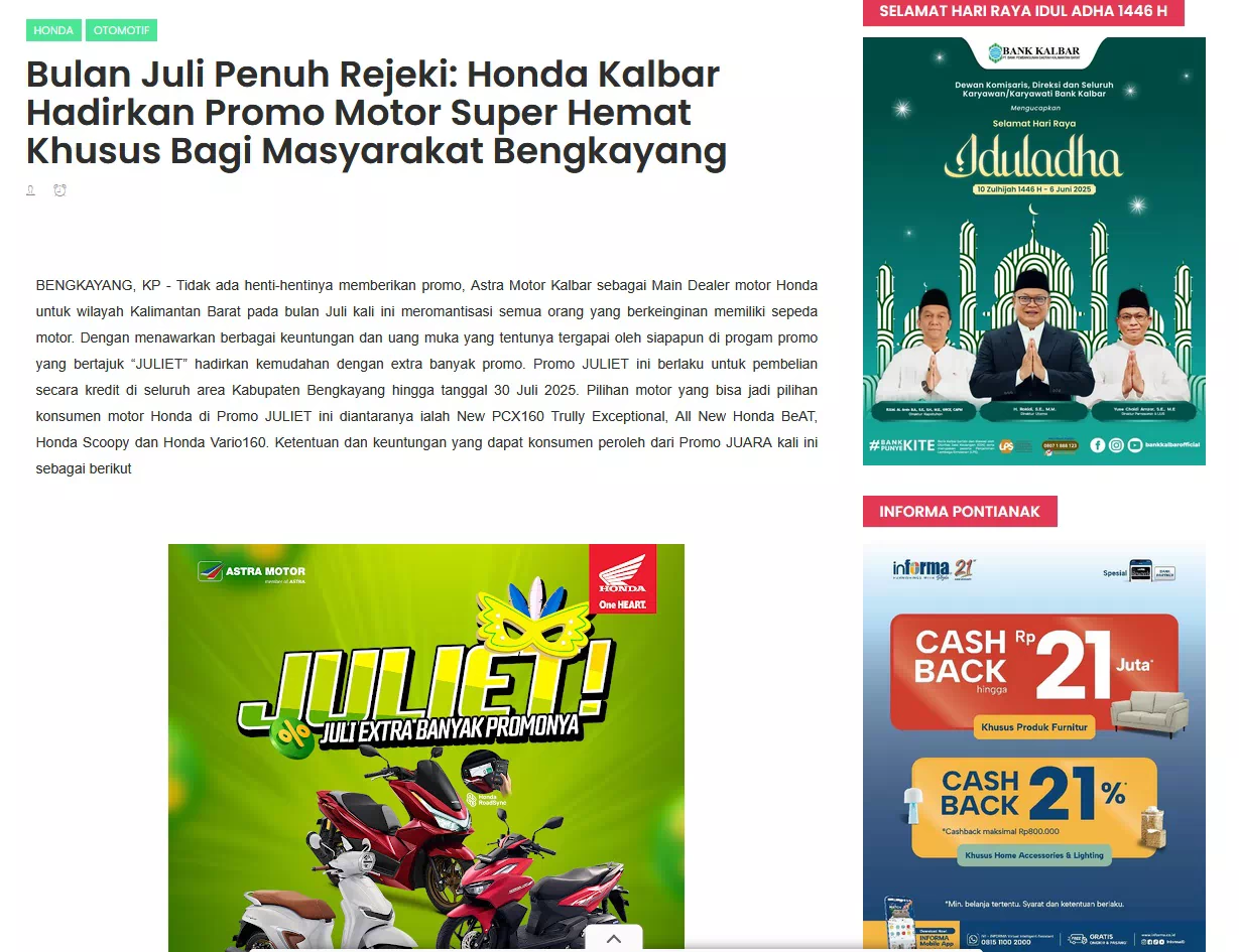 Bulan Juli Penuh Rejeki: Honda Kalbar Hadirkan Promo Motor Super Hemat Khusus Bagi Masyarakat Bengkayang