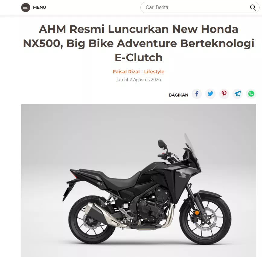 AHM Resmi Luncurkan New Honda NX500, Big Bike Adventure Berteknologi E-Clutch