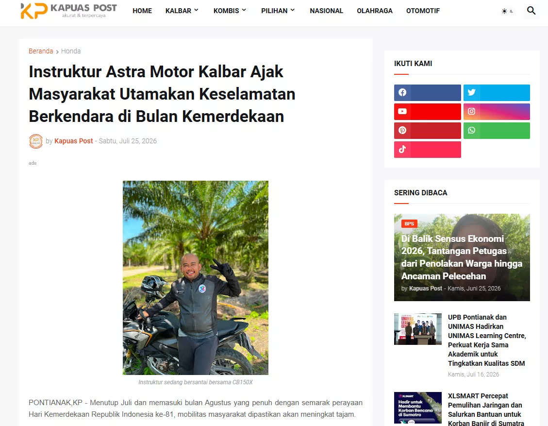 Instruktur Astra Motor Kalbar Ajak Masyarakat Utamakan Keselamatan Berkendara di Bulan Kemerdekaan