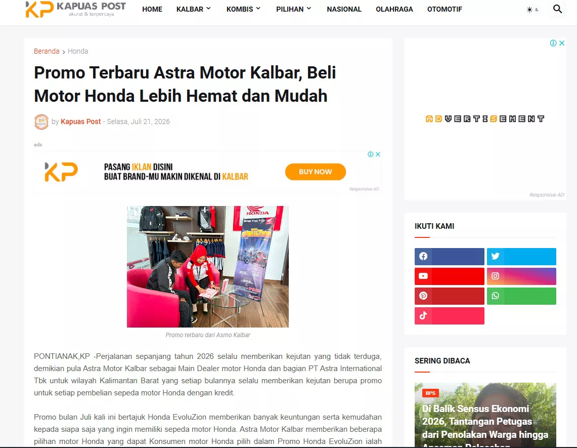 Promo Terbaru Astra Motor Kalbar, Beli Motor Honda Lebih Hemat dan Mudah