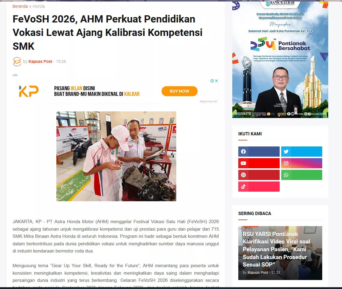 FeVoSH 2026, AHM Perkuat Pendidikan Vokasi Lewat Ajang Kalibrasi Kompetensi SMK