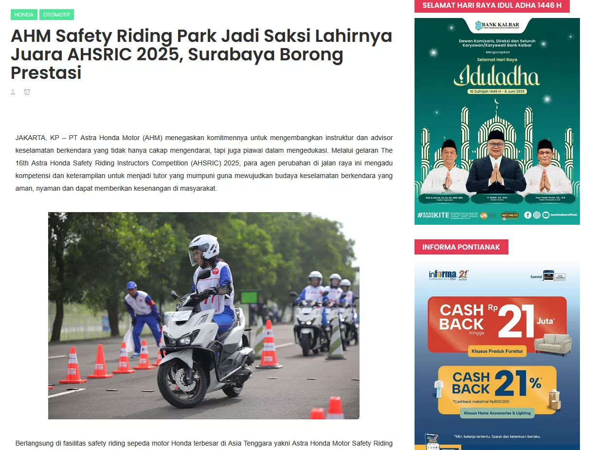 AHM Safety Riding Park Jadi Saksi Lahirnya Juara AHSRIC 2025, Surabaya Borong Prestasi