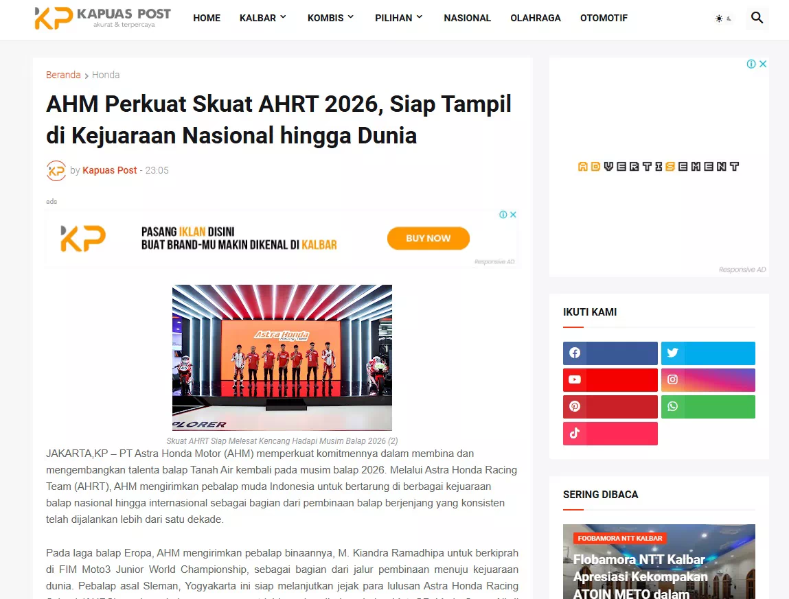 AHM Perkuat Skuat AHRT 2026, Siap Tampil di Kejuaraan Nasional hingga Dunia