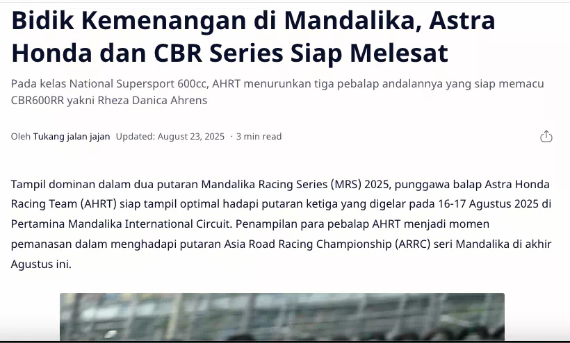 Bidik Kemenangan di Mandalika, Astra Honda dan CBR Series Siap Melesat
