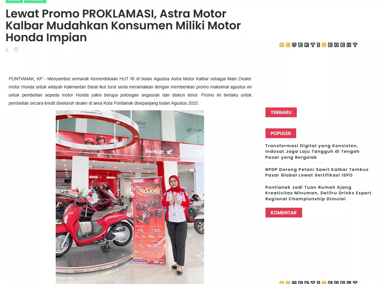 Lewat Promo PROKLAMASI, Astra Motor Kalbar Mudahkan Konsumen Miliki Motor Honda Impian