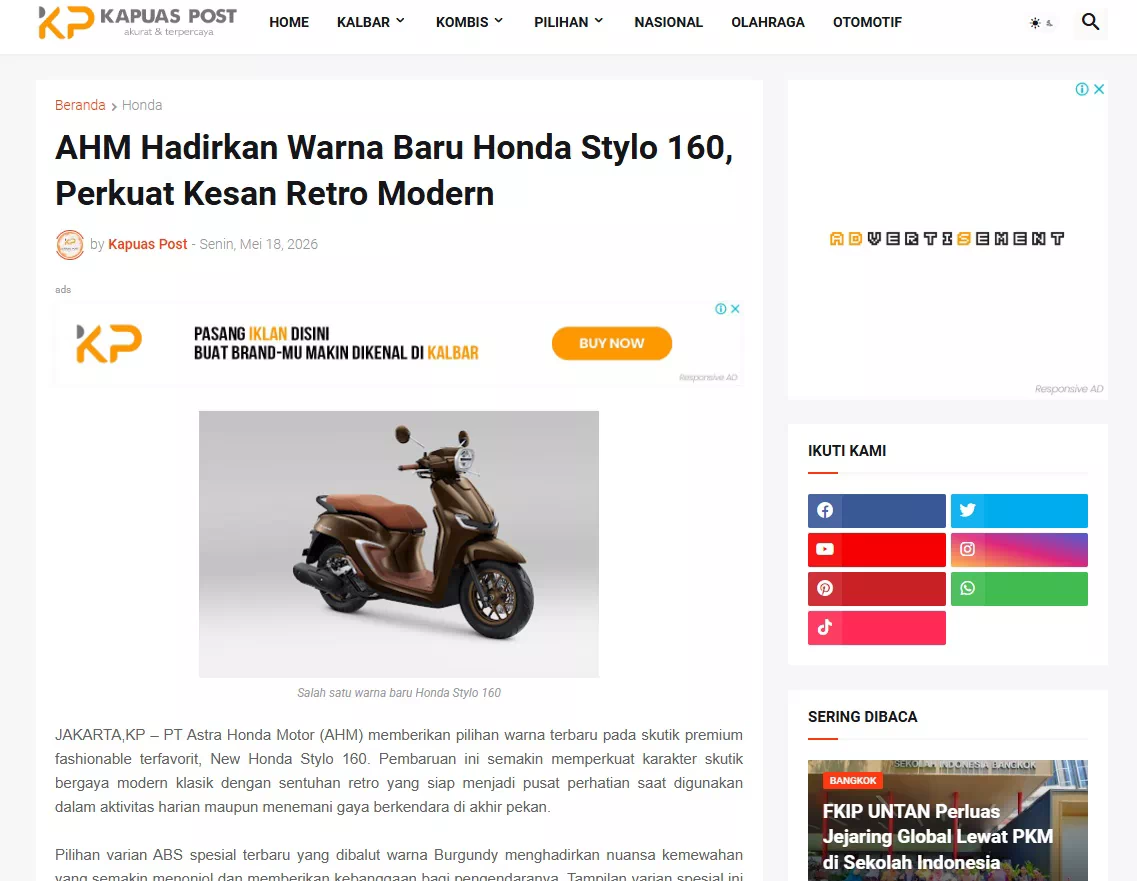 AHM Hadirkan Warna Baru Honda Stylo 160, Perkuat Kesan Retro Modern