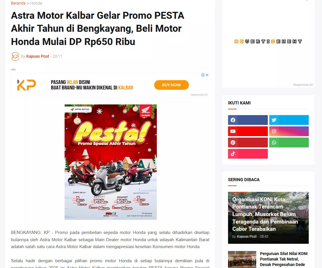 Astra Motor Kalbar Gelar Promo PESTA Akhir Tahun di Bengkayang, Beli Motor Honda Mulai DP Rp650 Ribu