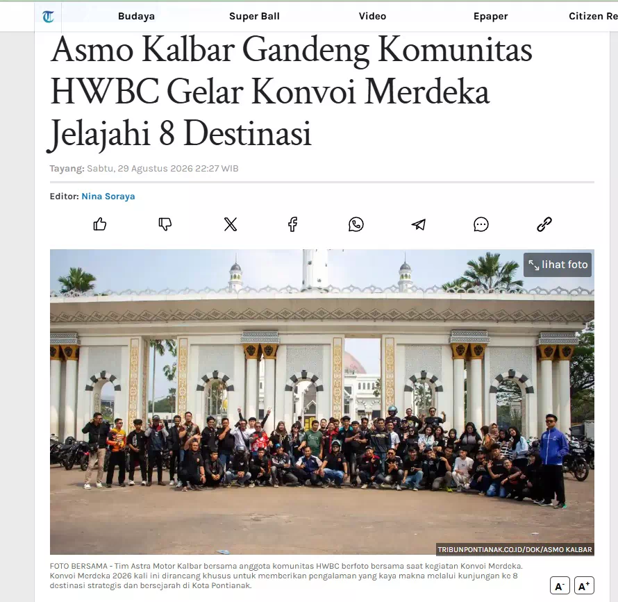 Asmo Kalbar Gandeng Komunitas HWBC Gelar Konvoi Merdeka Jelajahi 8 Destinasi