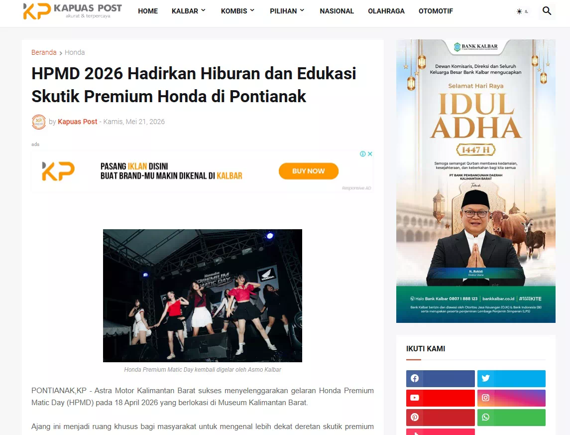 HPMD 2026 Hadirkan Hiburan dan Edukasi Skutik Premium Honda di Pontianak