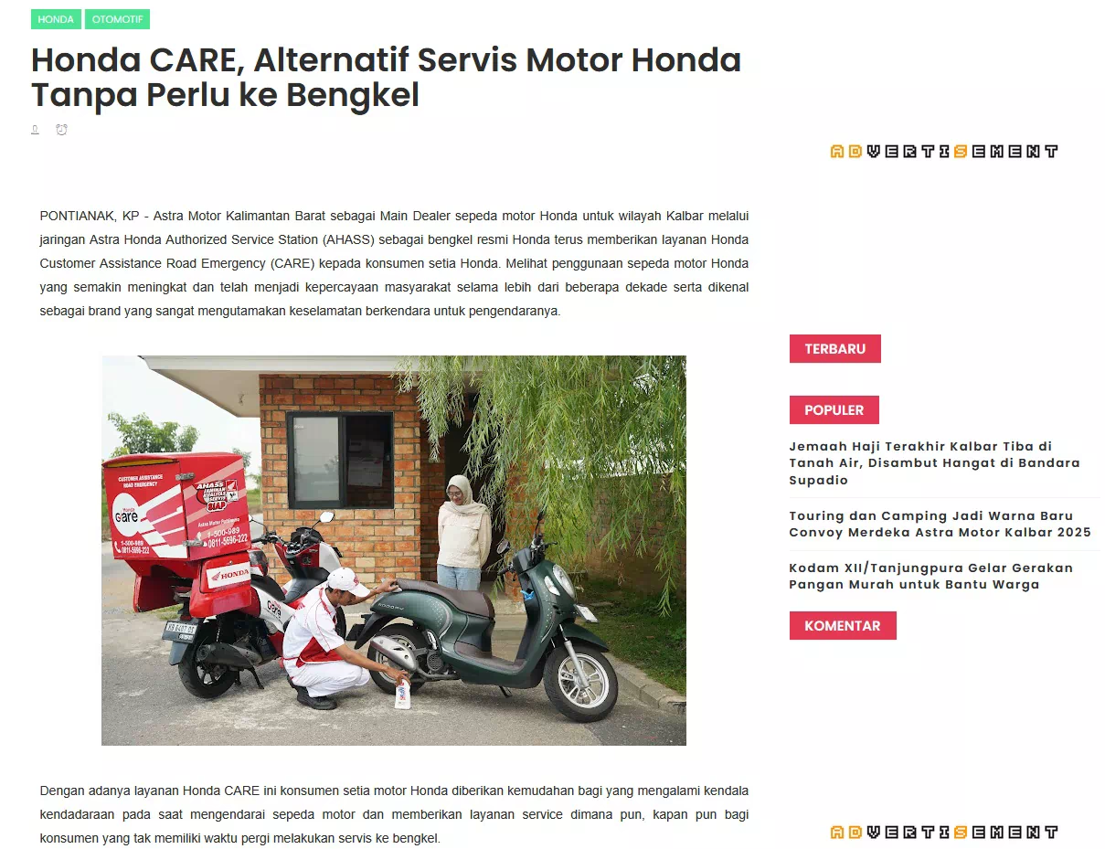 Honda CARE, Alternatif Servis Motor Honda Tanpa Perlu ke Bengkel