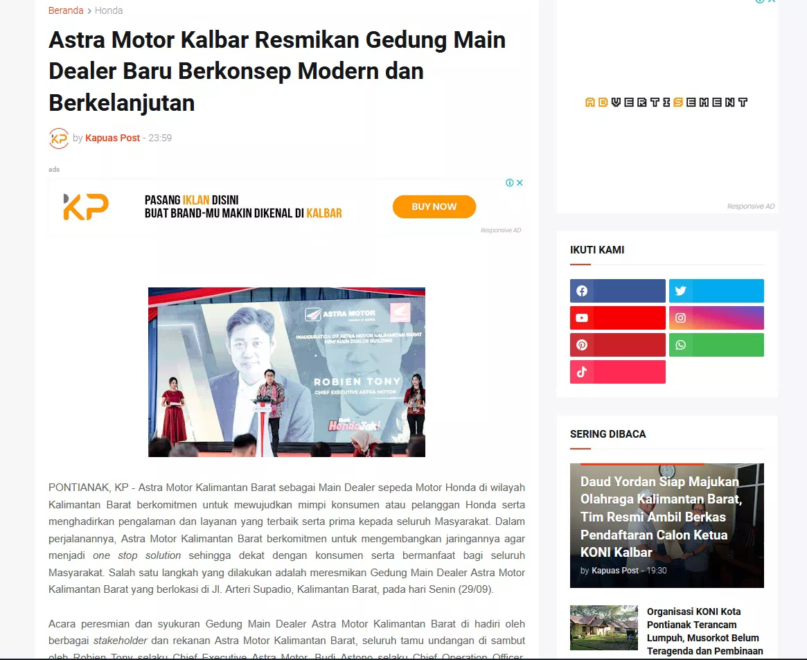 Astra Motor Kalbar Resmikan Gedung Main Dealer Baru Berkonsep Modern dan Berkelanjutan