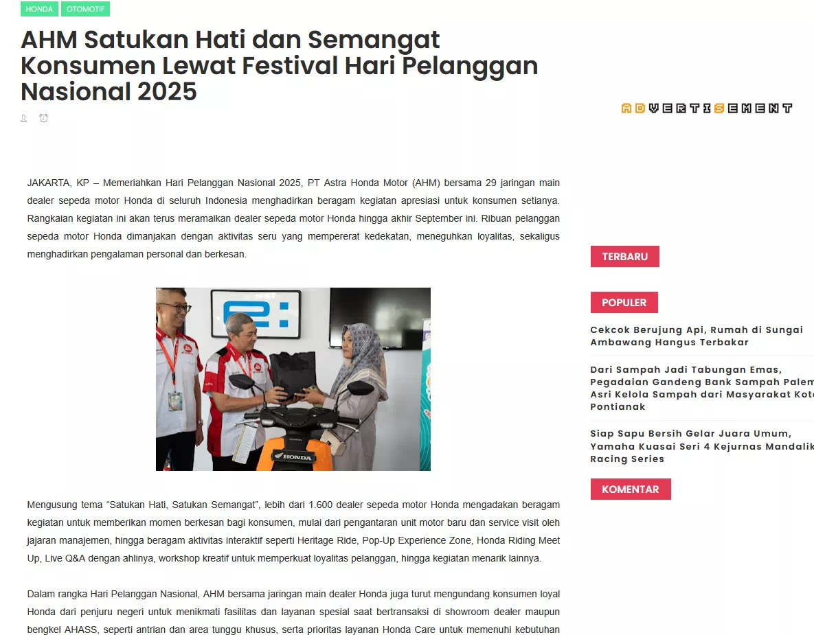 AHM Satukan Hati dan Semangat Konsumen Lewat Festival Hari Pelanggan Nasional 2025