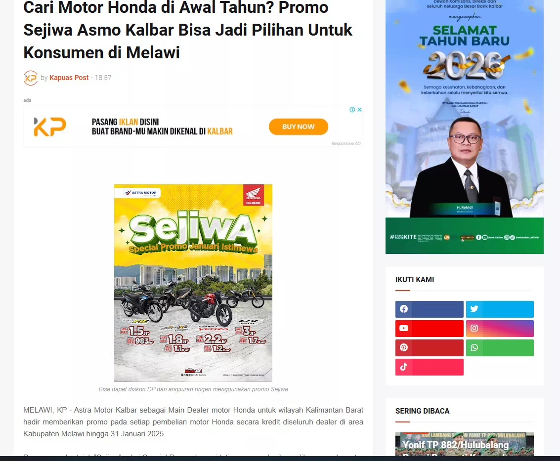 Cari Motor Honda di Awal Tahun? Promo Sejiwa Asmo Kalbar Bisa Jadi Pilihan Untuk Konsumen di Melawi