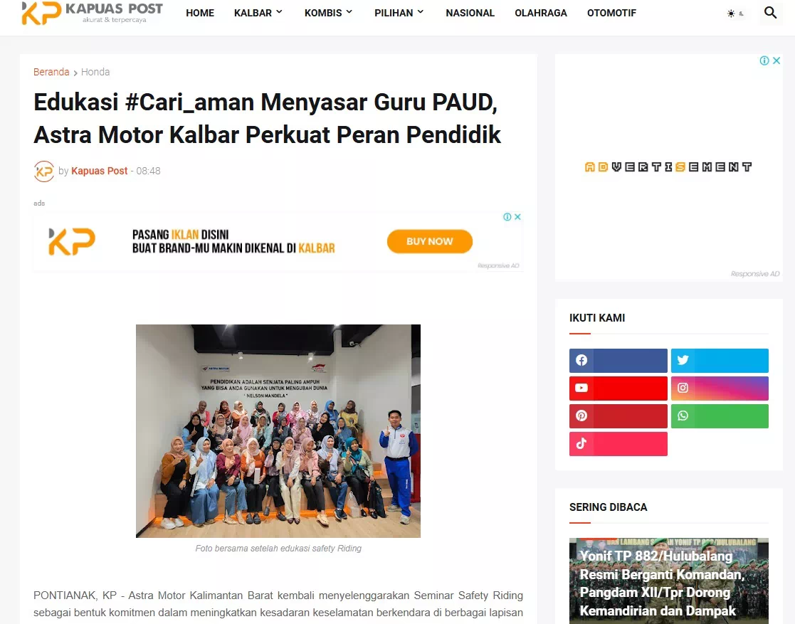Edukasi #Cari_aman Menyasar Guru PAUD, Astra Motor Kalbar Perkuat Peran Pendidik