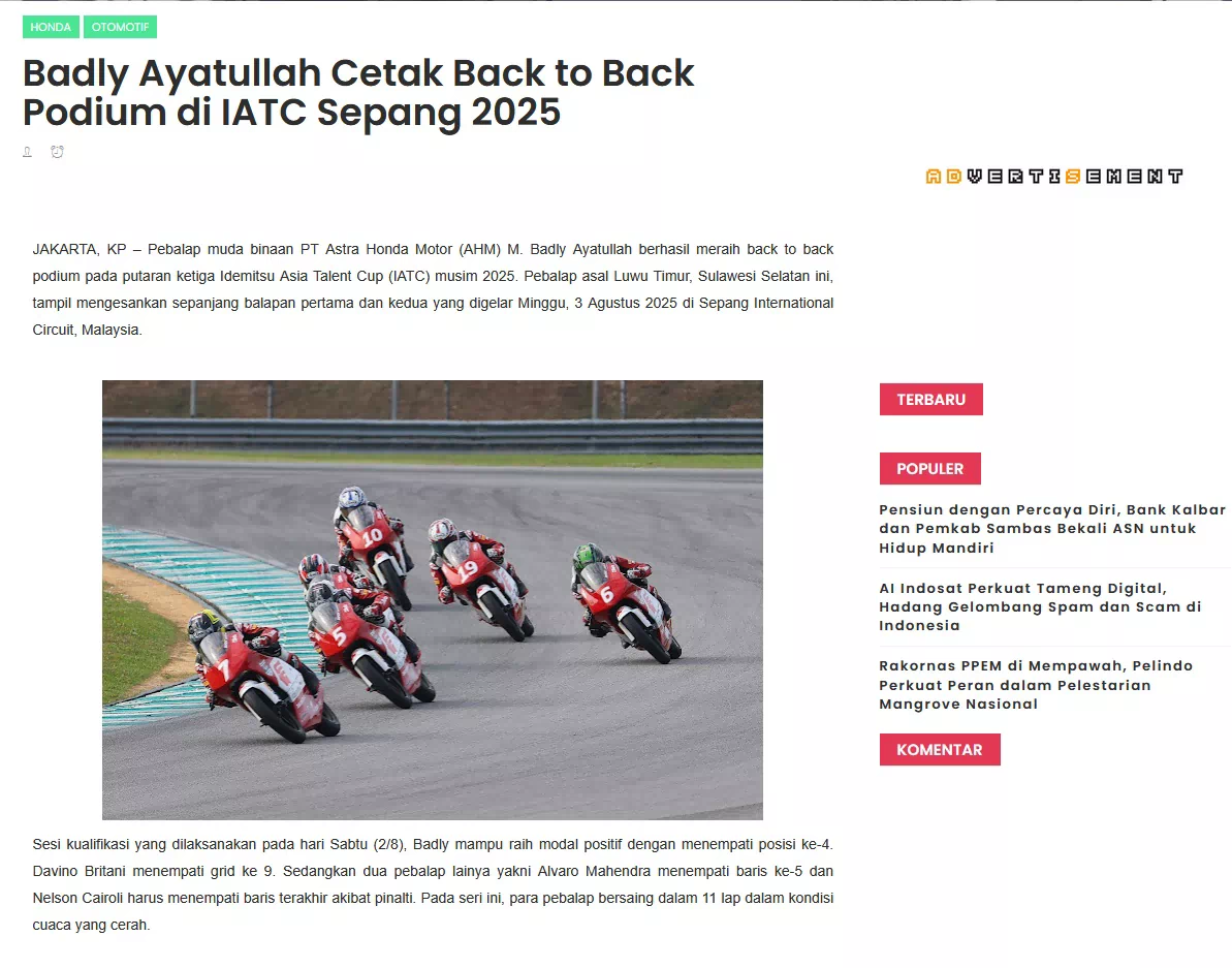 Badly Ayatullah Cetak Back to Back Podium di IATC Sepang 2025