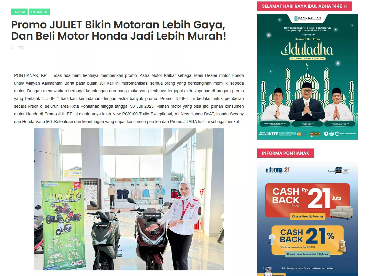 Promo JULIET Bikin Motoran Lebih Gaya, Dan Beli Motor Honda Jadi Lebih Murah!