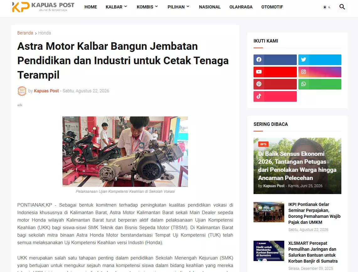 Astra Motor Kalbar Bangun Jembatan Pendidikan dan Industri untuk Cetak Tenaga Terampil