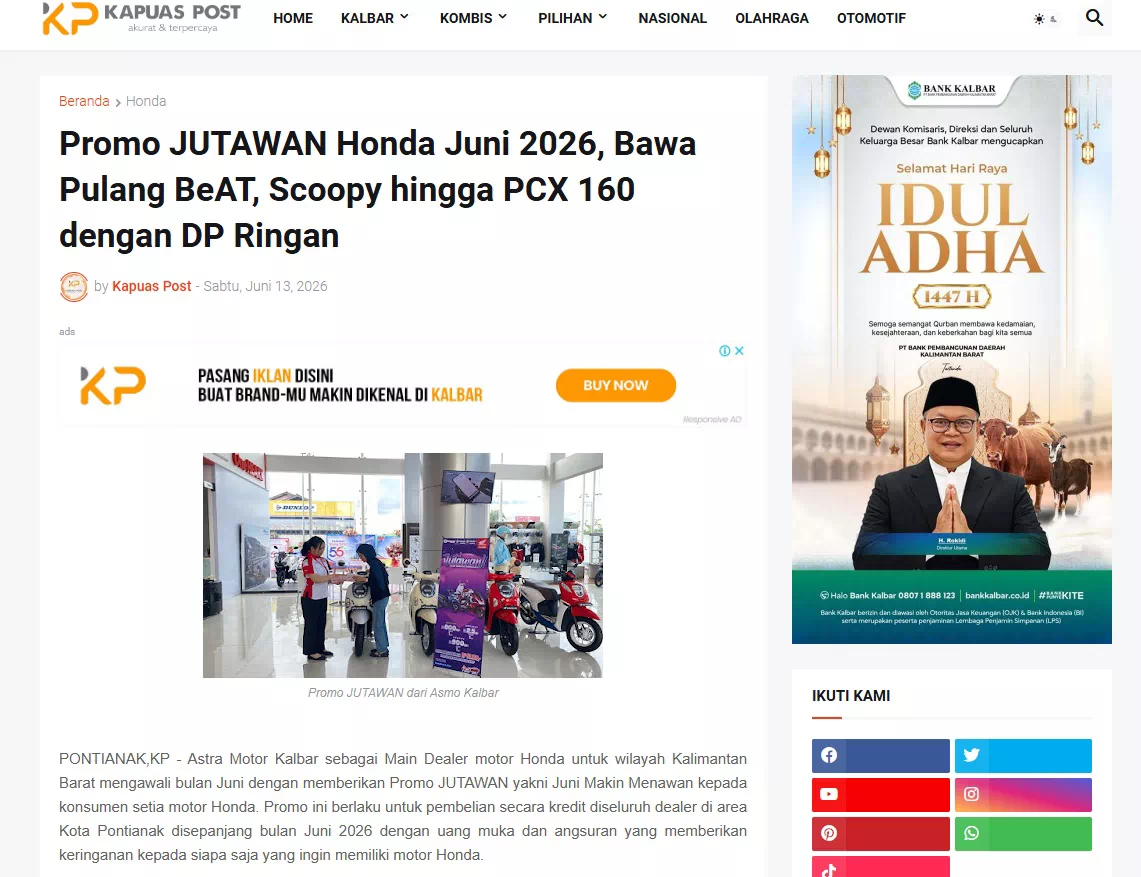 Promo JUTAWAN Honda Juni 2026, Bawa Pulang BeAT, Scoopy hingga PCX 160 dengan DP Ringan