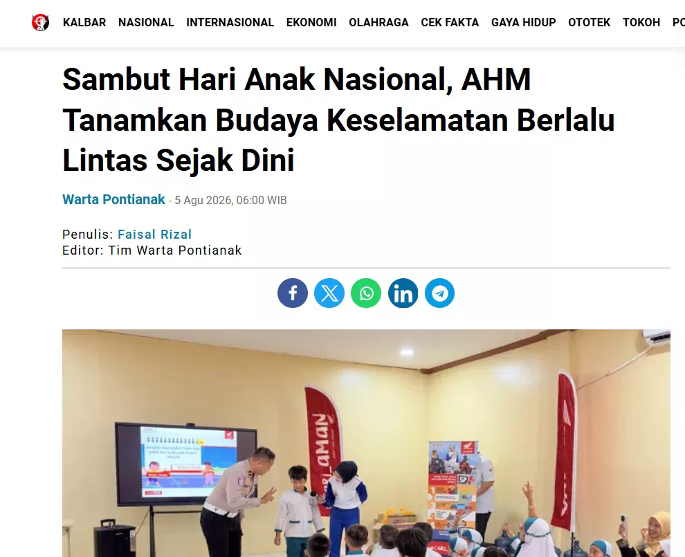 Sambut Hari Anak Nasional, AHM Tanamkan Budaya Keselamatan Berlalu Lintas Sejak Dini