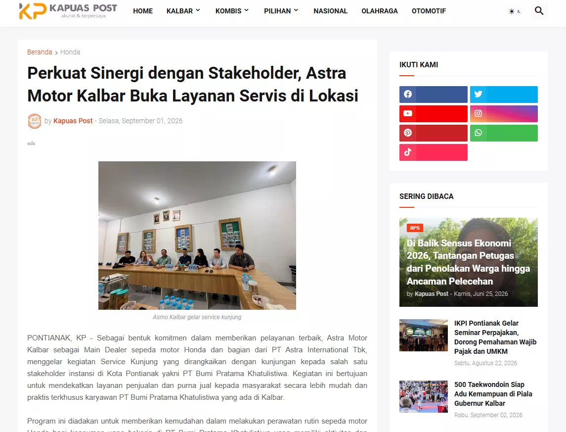 Perkuat Sinergi dengan Stakeholder, Astra Motor Kalbar Buka Layanan Servis di Lokasi