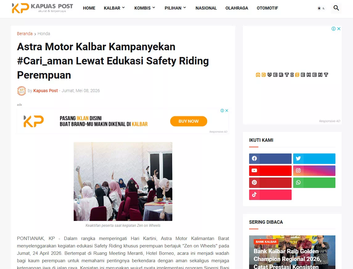 Astra Motor Kalbar Kampanyekan #Cari_aman Lewat Edukasi Safety Riding Perempuan